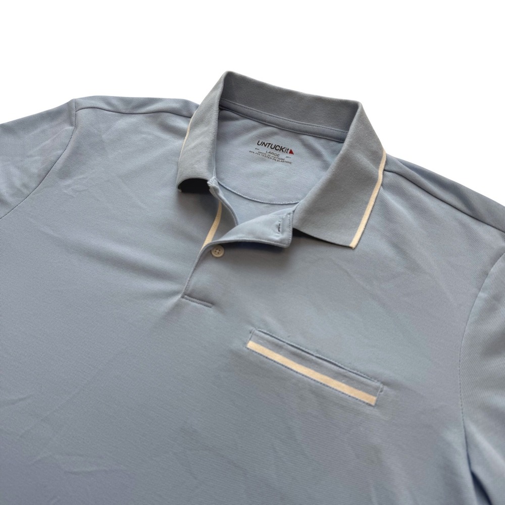 UNTUCKit Caesar Mens Large Light Blue Short Sleeve Performance Polo Shirt 41088